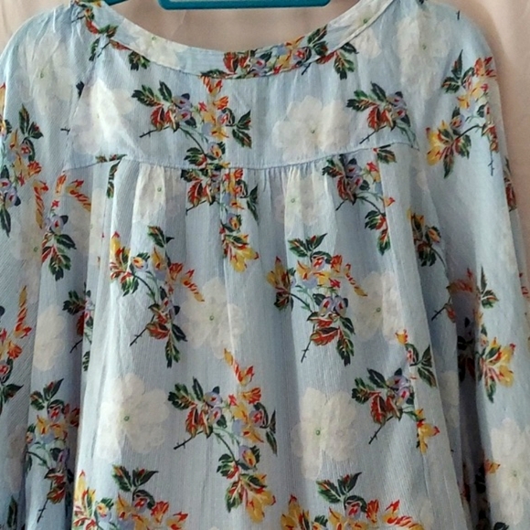 Anthropologie Maeve Boswell Balloon Sleeve V neck Floral Tunic blouse Size 14 - Picture 9 of 9